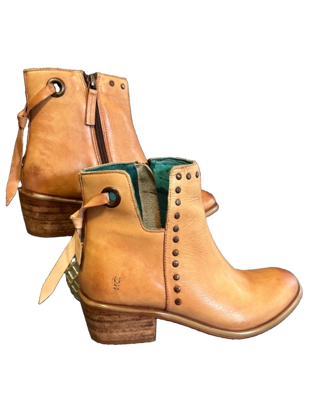ROAN by Bed Stu Australia Leather Ankle Boots 7 Pecan Studded Boho Western